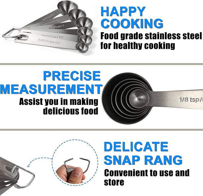 Measuring Spoons, Premium Heavy Duty Stainless Steel Measuring Spoons Cups Set, Small Tablespoon with Metric and US Measurements, Set of 6 for Measuring Dry and Liquid Ingredients