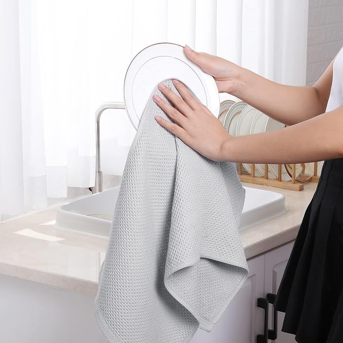 Homaxy 100% Cotton Waffle Weave Kitchen Dish Towels 24-Pack, Light Gray | 13 x 28 Inches, Ultra Soft Absorbent Dish Towels, Quick Drying Cleaning Towels