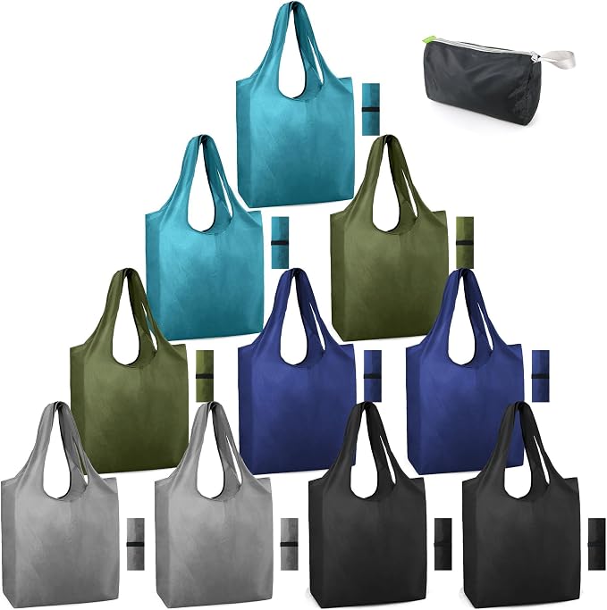 BeeGreen DIY Reusable Grocery Bags Bulk 10 Pack, Reusable Shopping Bags X-Large 50LBS, Machine Washable Kitchen Reusable Bags Heavy Duty, Foldable Tote Bags w Handles for Shopping