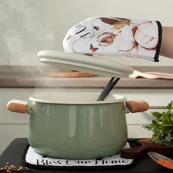 Leinuosen 8 Pcs Rustic Kitchen Towels and Dishcloths Sets Pot Holders and Oven Mitts Sets Absorbent Kitchen Gloves Potholders Heat Resistant for Chef Baking Cooking