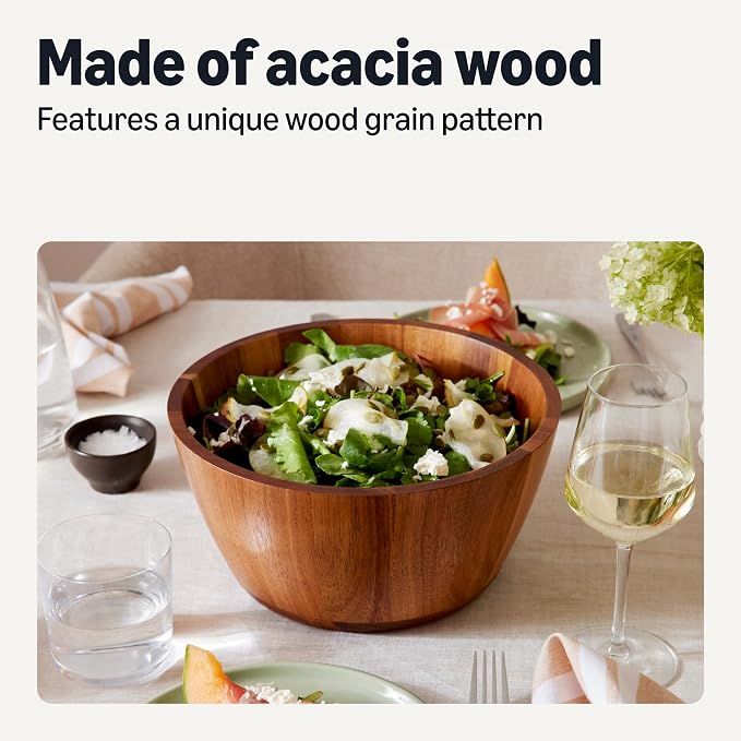 Amazon Basics Wooden Salad Bowl, Acacia Wood, 10 in., Family Size Serving Bowl for Gatherings and Everyday Meals