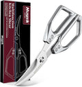 Huusk Kitchen Scissors for Food - Multifunction Kitchen Shears All Purpose | Stainless Steel Seafood Scissors for Meat, Fish, Chicken, Turkey, Ergonomic Non-Slip Silver Handle, Gifts for Women
