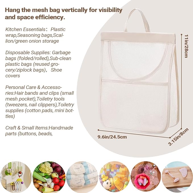 6pcs Reusable Breathable Hanging Storage Mesh Bags | Onion Bags Mesh Garlic Net Bag, Washable Kitchen Storage Holder Bag for Potatoes, Onions, Garlics, Vegetables, Fruit