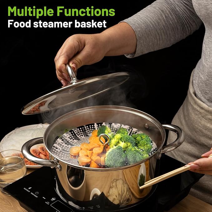 Sayfine Vegetable Steamer Basket, Premium Stainless Steel Veggie Steamer Basket - Folding Expandable Steamers to Fits Various Size Pot (Foldable Large)
