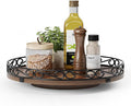 12" Lazy Susan Turntable Organizer for Table Top, Wood Lazy Susan Cabinet | Farmhouse Rotating Decor Tray for Dining Table, Pantry, Kitchen Countertop, Spice, Bathroom Vanity, Round Patterned Rim,Brown