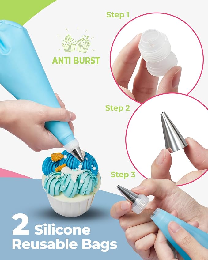 Kootek 90 Piping Bags and Tips Set Frosting Piping Kit for Beginners & Pros | Storage Case, Baking Supplies Kit, 55 Numbered Icing Tips, 20+2 Piping Bags, Pattern Chart, for Cupcake Cookie Cake Decoratin