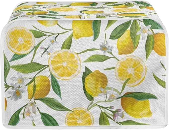Floral Lemon Toaster Cover for 2 Slice Bread Toaster Oven - Dustproof Kitchen Small Appliance Protector for Bakeware