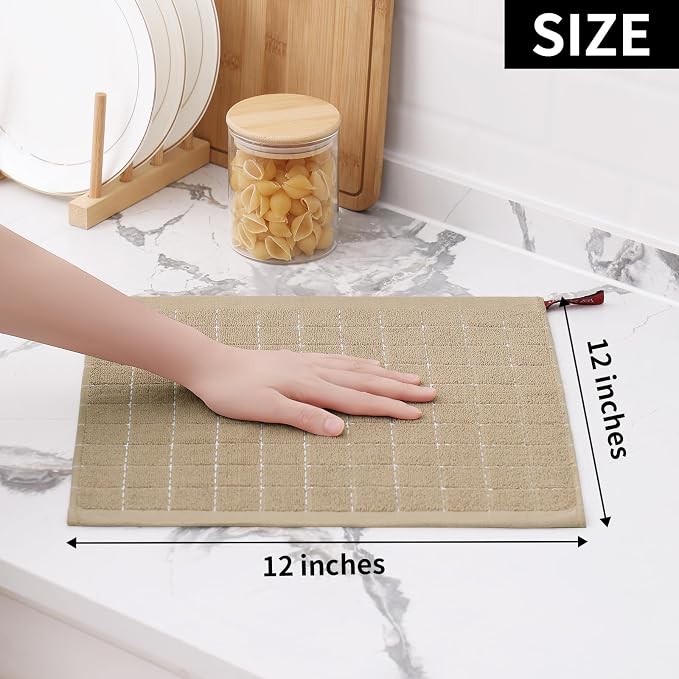 Homaxy 100% Cotton Terry Kitchen Dish Cloths, 8 Pack, Tan | Ultra Soft and Absorbent, Suitable for Drying and Washing Dishes