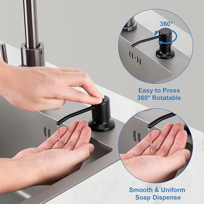 Soap Dispenser for Kitchen Sink, Countertop/Built in Dish Soap Dispenser | Sink Soap Dispenser with Stainless Steel Pump and 47" Silicone Extension Tube Kit, No Need to Frequent Refills-Matte Black