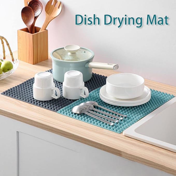 Colinda Silicone Dish and Cup Drying Mat - Extra Large Trivet for Hot Dishes, Large Size Hot Pots and Pads Coming Directly Out from the Stove or Oven,Drain Board,16" x 11.5",Black