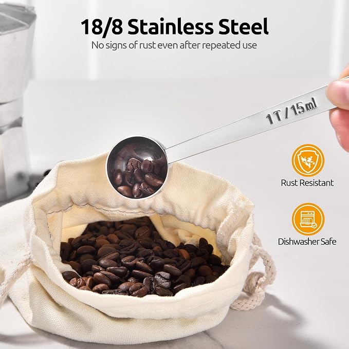 U-Taste Coffee Scoop 1&2 Tablespoon, 4.3in Long Handle Tbsp Measuring Spoon | 18/8 Stainless Steel Tablespoon Scoop, Long Metal Coffee Spoon Scooper, Coffee Meansure Scoop for Ground Coffee Bean Espresso