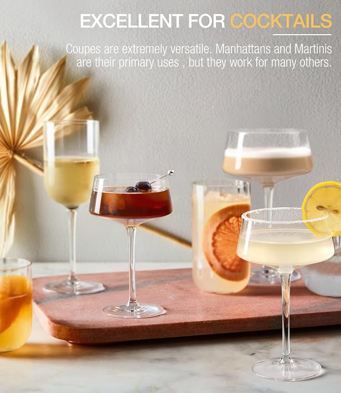 Martini Glasses Set of 6, 8oz, Coupe Cocktail Glasses for Margarita | Manhattan, Cosmopolitan, Espresso, Home Bar, Evening Parties, Birthdays, Housewarming Gift
