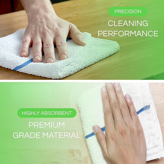 Towels N More 24-Pk 16x19 30 Oz. Cotton Kitchen Bar Mop Towels Blue Stripe | Reusable Kitchen Cleaning Towels for Chef, Cook, Home, Restaurant & Bar. Highly Absorbent, Multi-Purpose Cotton Towels