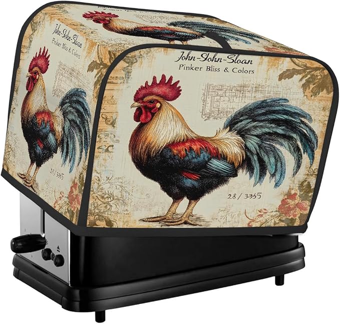 2 Slice Toaster Cover Rooster Animal Vintage Toaster Covers Two Slice Wide Slot Waterproof and Dustproof Covers for Wide Slot Toasters and Small Appliances Kitchen Decor Gifts