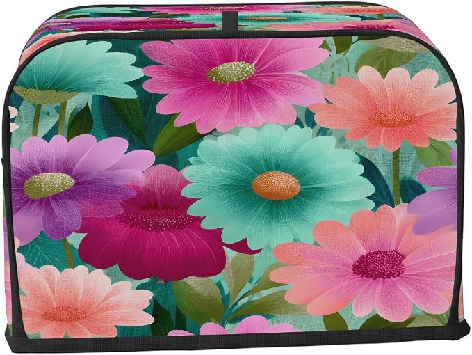 4 Slice Toaster Cover Flower Floral Colorful Toaster Covers Four Slice Wide Slot Waterproof and Dustproof Covers for Wide Slot Toasters and Small Appliances Kitchen Decor Gifts