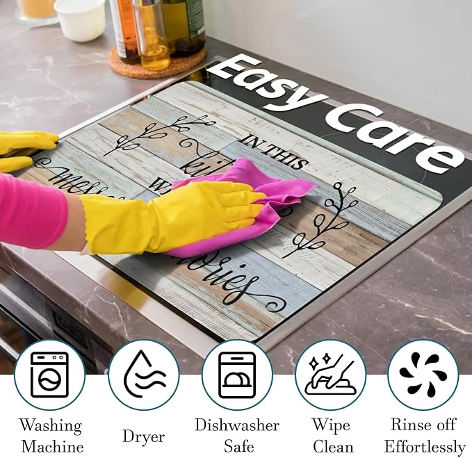 Farmhouse Glass Stove Top Cover for Electric Stoves,Kitchen Rules Wooden Blue Farmhouse Stove Top Cover for Kitchen Decor,Heat Resistant Cooktop Protector Mat,Non-Slip Washable Dish Drying Mat 28"x20"