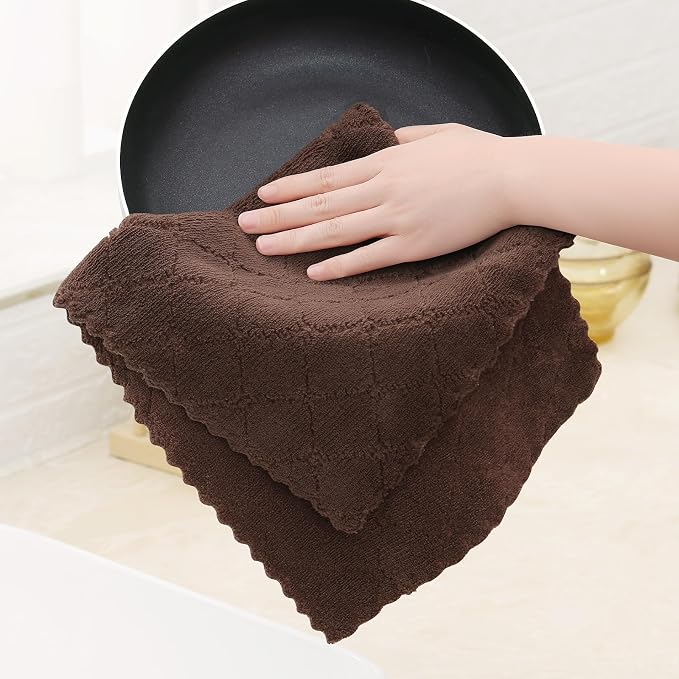 Homaxy 24 Pack Super Soft Absorbent Dish Towels, 10" x 20", Brown | Coral Velvet, Nonstick Oil Fast Drying Microfiber Cleaning Cloth, No Lint Dishcloths for washing and drying