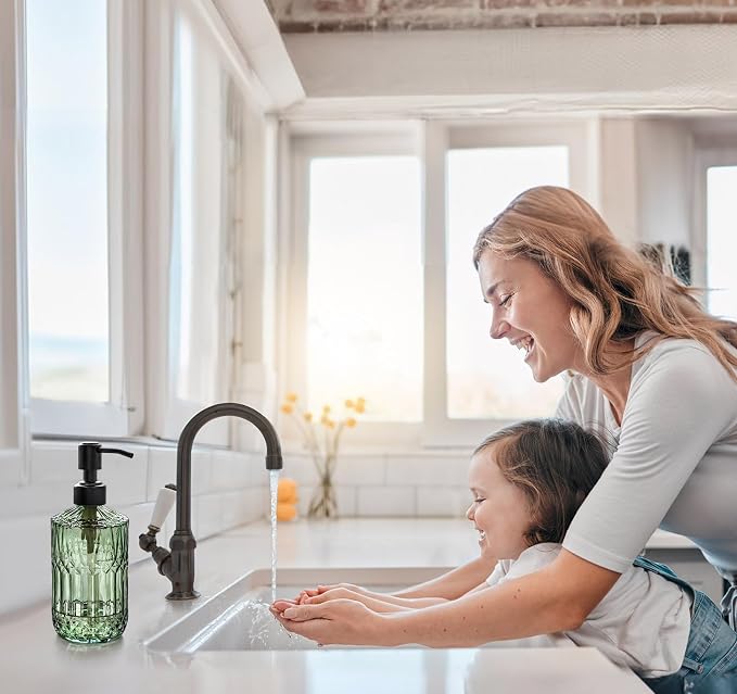 JASAI 18 Oz Blue Soap Dispenser with Black Rust Proof Pump | Refillable Kitchen soap Dispenser with Thick Glass, Soap Dispenser Bathroom for Hand soap, Dish Soap, Lotion, Liquid Soap