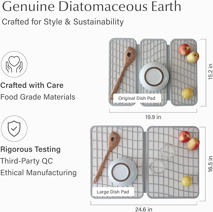 Dorai Home Dish Pad - Collapsable Stone Dish Drying Mat with Diatomaceous Earth for Quick Drying - Ultra Absorbent - Encased in Silicone - Eco-Friendly, Foldable - Original 19.9"x15.2" Sandstone