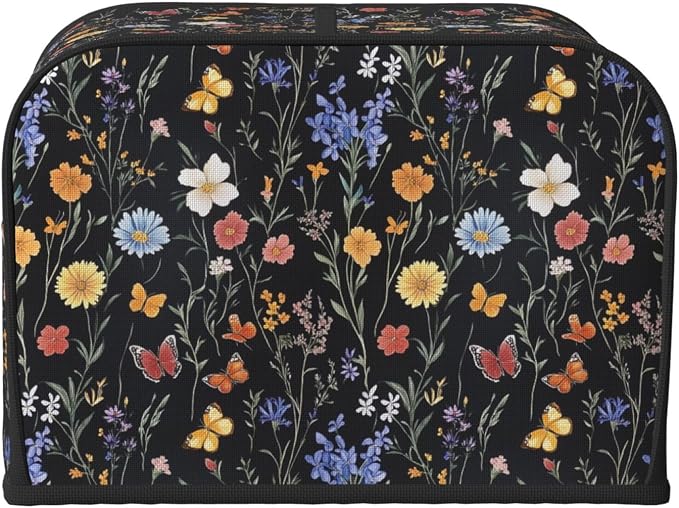 4 Slice Toaster Cover Vintage Botanical Flower Wildflower Dust Proof Washable Kitchen Appliance Cover with Pocket, Oxford Fabric Countertop Toaster Protector for Standard Toasters Small Appliances