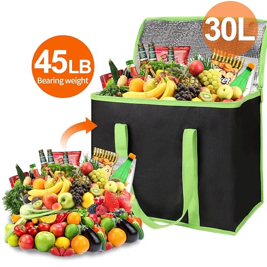 Bodaon 5-Pack Cooler Insulated Food Delivery Bag, Thermal Hot Pizza, X-Large Bags for Grocery/Catering/Shopping, Rideshare Delivery Bag, Large Cold Frozen Accessories, Black-Green Edge