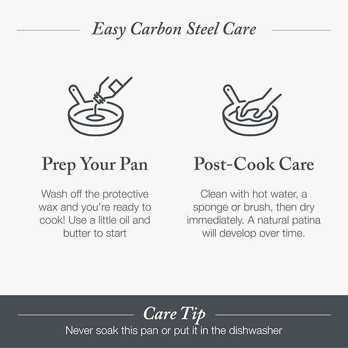 Merten & Storck 8" Pre-Seasoned Carbon Steel Frying Pan Skillet | Natural Nonstick with Use, Induction & All Stovetop Suitable, Grill & Campfire Safe, Even Heating, Indoor/Outdoor Use