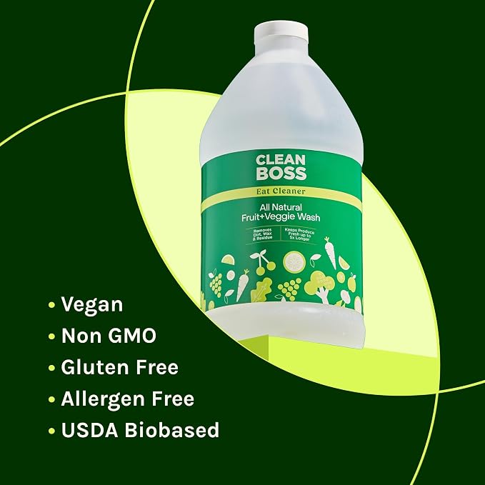 CleanBoss Eat Cleaner Triple-Action Fruit + Veggie Wash Refill - 64 oz Jug | Cleanses Parasites and Bacteria Including Cyclospora, Removes Harmful Residue - Keeps Produce Fresh Vegan, Gluten Free