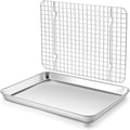 Homikit Baking Sheet with Wire Rack Set (1 Pan+1 Cooling Rack), 12" x 10" | Stainless Steel Quarter Sheet Pan with Grid Cooling Rack for Toaster Oven Roasting, Metal Bacon Cookie Trays with Baking Rack