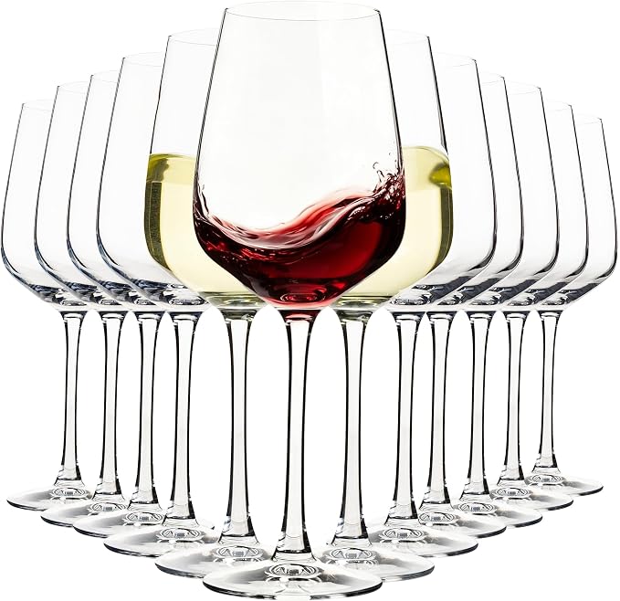 15oz Wine Glasses Set of 12, Thickened Stemmed Glasses for Red/White Wine, Heavy Base Clear Red Wine Glasses for Everyday, Wine Lovers, Parties, Gifts, Dishwasher Safe, 460ml, 12 Piece Set