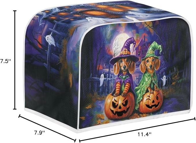 Dachshund Pumpkin Toaster Cover 2 Slice for Halloween Decor Toaster Dust Cover Kitchen Purple Toasters Dust and Fingerprint Protection, S, Purple