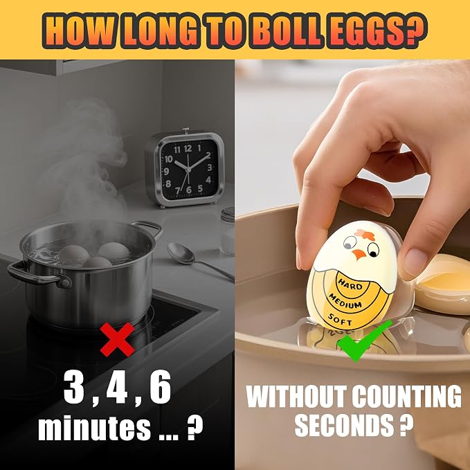 FOREV Egg Timers for Hard Boiled Eggs Timer, Yellow 2pcs | BPA-Free, Color Changing Tells When Eggs are Ready