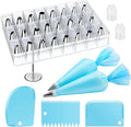 Kootek 32 Piping Bags and Tips Set Frosting Piping Kit for Beginners & Pros | Storage Case, Baking Supplies Tools, 24 Icing Tips, 2 Reusable Piping Bags, 3 Scrapers, for Cupcake Cookie Cake Decorating