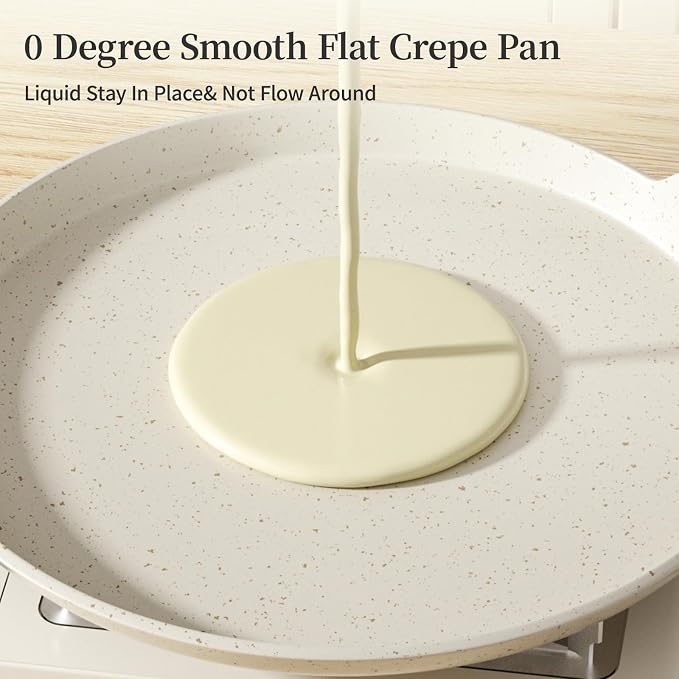 Innerwell 11 Inch Nonstick Crepe Pan,Granite Coated Pancake Pan-White | Granite nonstick coating, PFOA-free. Works on gas, electric, ceramic & induction. Easy-release & easy-clean.