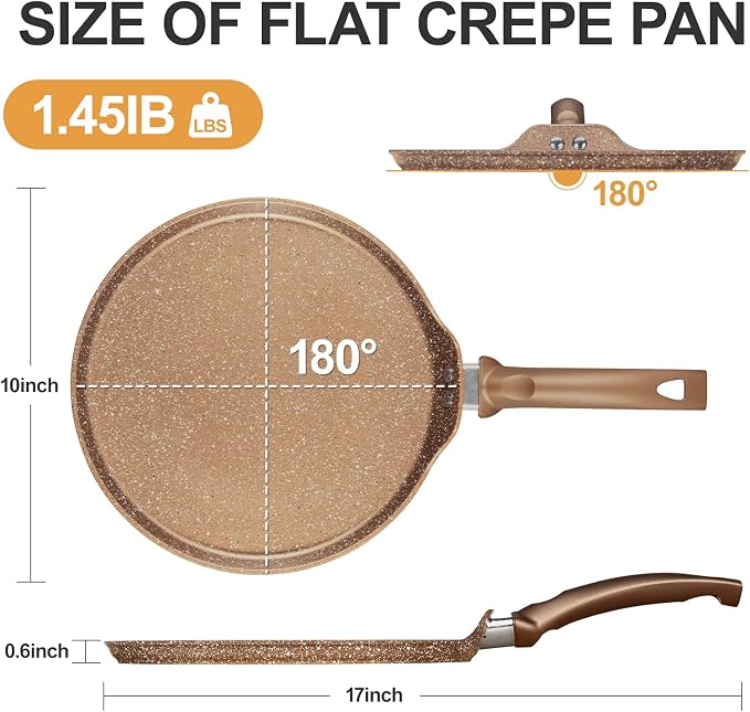Innerwell 10 Inch Nonstick Crepe Pan,Granite Coated Pancake Pan-Gold | Granite nonstick coating, PFOA-free.Works on gas, electric, ceramic & induction. Easy-release & easy-clean.