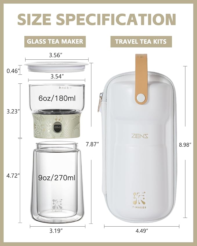 ZENS Glass Tea Infuser Pot, Modern One Touch Tea Maker for Tea Steeping | Loose Tea Diffusers, Magic Tea Pot with 9oz Insulated Mug and Portable Bag for Tea Lovers Gifts, Dragon