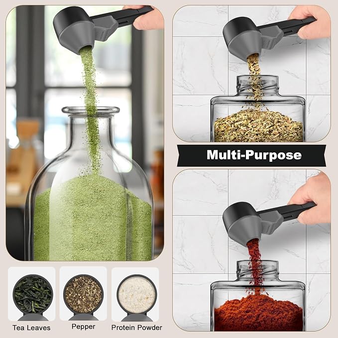 Coffee Scoop & Funnel for Reusable K Cup Refillable Coffee Pods, Coffee Measuring Spoon 2 Tablespoon Capacity, Scoop with Funnel for Ground Coffee, Protein Powder, Tea (Black&gray, 2 Pack)