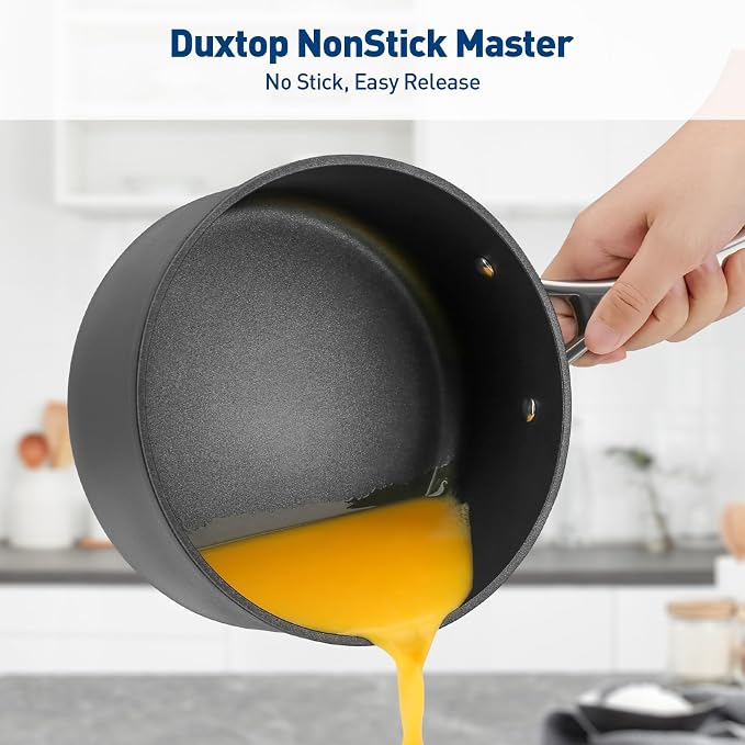 Duxtop Pro Hard Anodized Nonstick Sauce Pan with Lid 2 Quart | Induction Cooking Pot, Nonstick Coating Supports Easy Cleanup, Dishwasher & Oven Safe