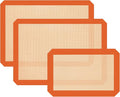 Silicone Baking Mat Set of 3, Non-Stick 2 Half & 1 Quarter Sheets | Dishwasher Safe, Reusable Baking Supplies for Cookies, Bread, Pastries & Dough, Orange