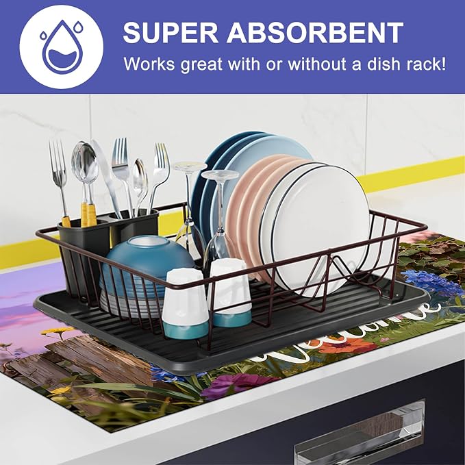 HOMETITUTE Spring Stove Top Covers for Electric Stove 28x20 Inches Puppy Flower Garden Sunset Heat Resistant Glass Cooktop Protector Pad Decorative Stovetop Cover Dish Drying Mats for Kitchen Decor