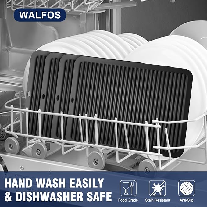 Walfos XXL Silicone Trivet 16x12 Inch, Trivets for Hot Pots and Pans, Heat Resistant Pot Holders Hot Pads for Kitchen Quartz Countertops, Hot Dishes, 4 Pack