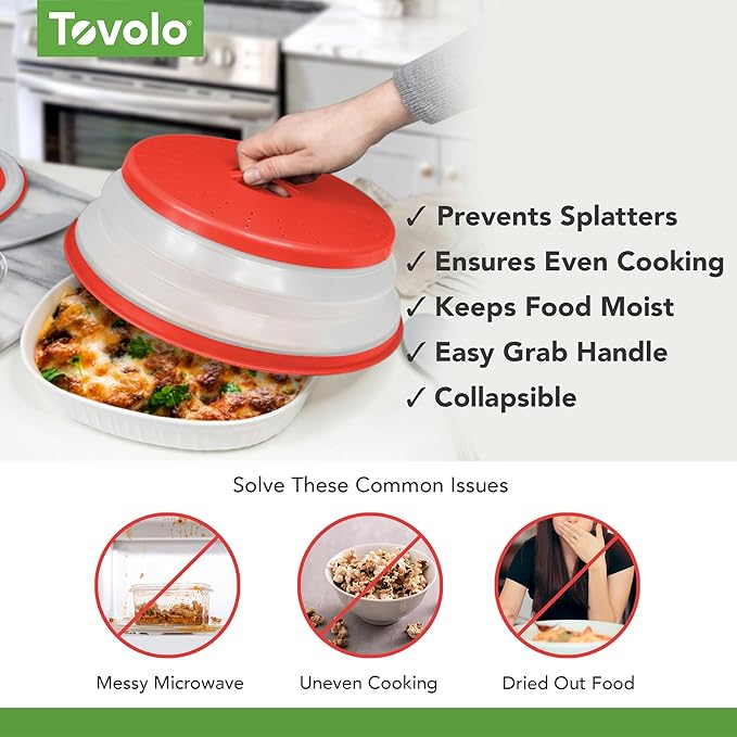 Tovolo Microwave Splatter Cover for Food,Large (Candy Red Apple)-Collapsible&Vented Silicone Splatter Guard Lid-Microwave Plate&Dish Cover with Handle-BPA-Free Kitchen Gadget for Meal Prep (Pack of 6)