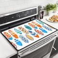 Wave Watercolor Surfboard Stove Top Covers for Electric Stove, Summer Beach Stylish Glass Stovetop Cover with Lanyard Surfboards Pattern Countertop Protector Mat for Kitchen 28 x 20 Inch