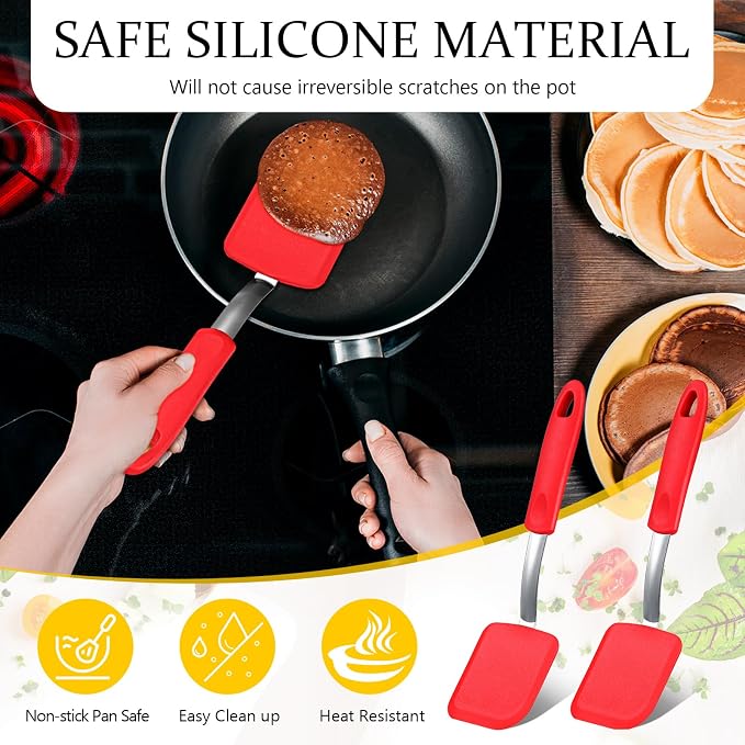Silicone Cookie Spatula Turner 2 Pack Mini Brownie Spatula Flexible Kitchen Small Silicone Turner for Nonstick Cookware Heat Resistant No Scratch Flipper for Egg(Solid Flat,Red)
