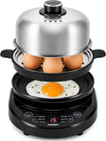Rapid Egg Cooker, Stainless Steel Electric Egg Steamer for Hard and Soft Boiled Eggs, Fried Egg and Omelet Maker, Auto Shut-Off, Dishwasher-Safe Parts, BPA-Free, Holds 7 Eggs, Black