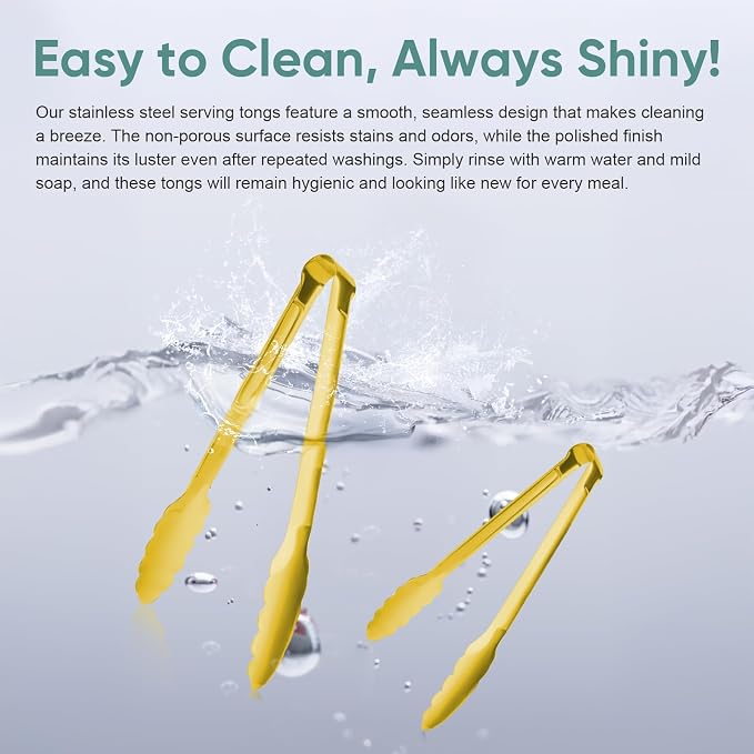 Buffet Tongs 7'' Inches Serving Tongs Heavy Duty Stainless steel Kitchen and BBQ Utility Tong Pack of 12 (Gold, 7inch)