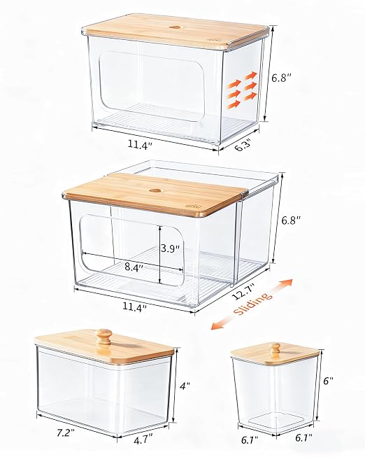 iCASA Trash Bag Dispenser Dishwasher Pods Container Under Sink Organizer | 5 in 1 Stackable Trash Bag Holder Garbage Bag Dispenser for 13/30/33 Gallon Bags, Clear Storage Bins Laundry Pods Container