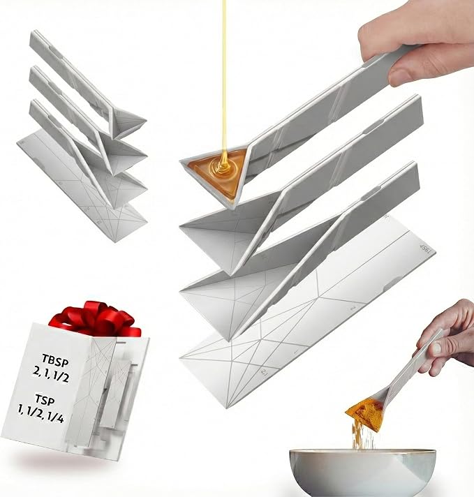 Original Flat 3-in-1 Folding Measuring Spoons | 2 Spoons fold into 6 Sizes | Magnetic | DuraBend Tech lasts 100k+ folds | LeakProof for Wet & Dry | Gift Packaging | Baking/Cooking (White)