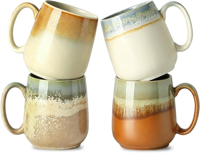 HASENSE Ceramic Coffee Mugs Set of 4, 16 oz Large Reactive Glaze Mugs | Everyday Capacity, 4 Unique Reactive Glazes, Durable Ceramic, Idea Gift Mug Set