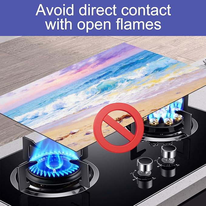 HOMETITUTE Summer Stove Top Covers for Electric Stove 28x20 Inches Ocean Wave Beach Heat Resistant Glass Cooktop Pad Decorative Stovetop Cover for Kitchen Coffee Bar Decor