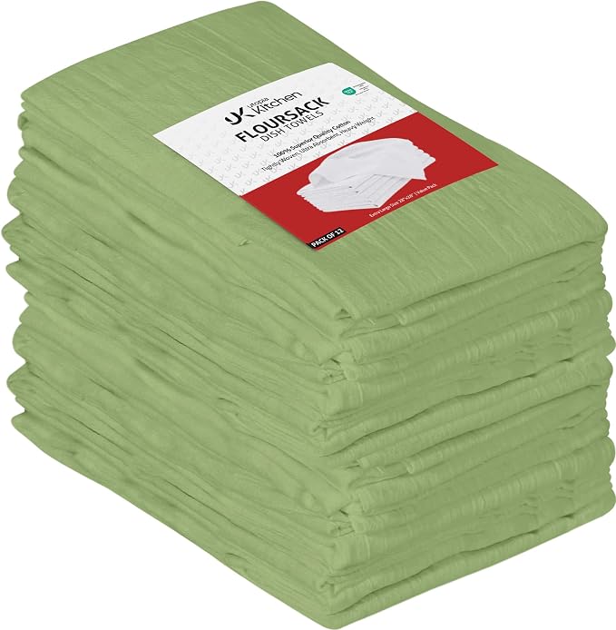 Utopia Kitchen Sage Green Flour Sack Towels [12 Pack-28 x 28 In]100% Cotton | Tea Towels for Cleaning & Drying - Highly Absorbent Kitchen Dish Cloth
